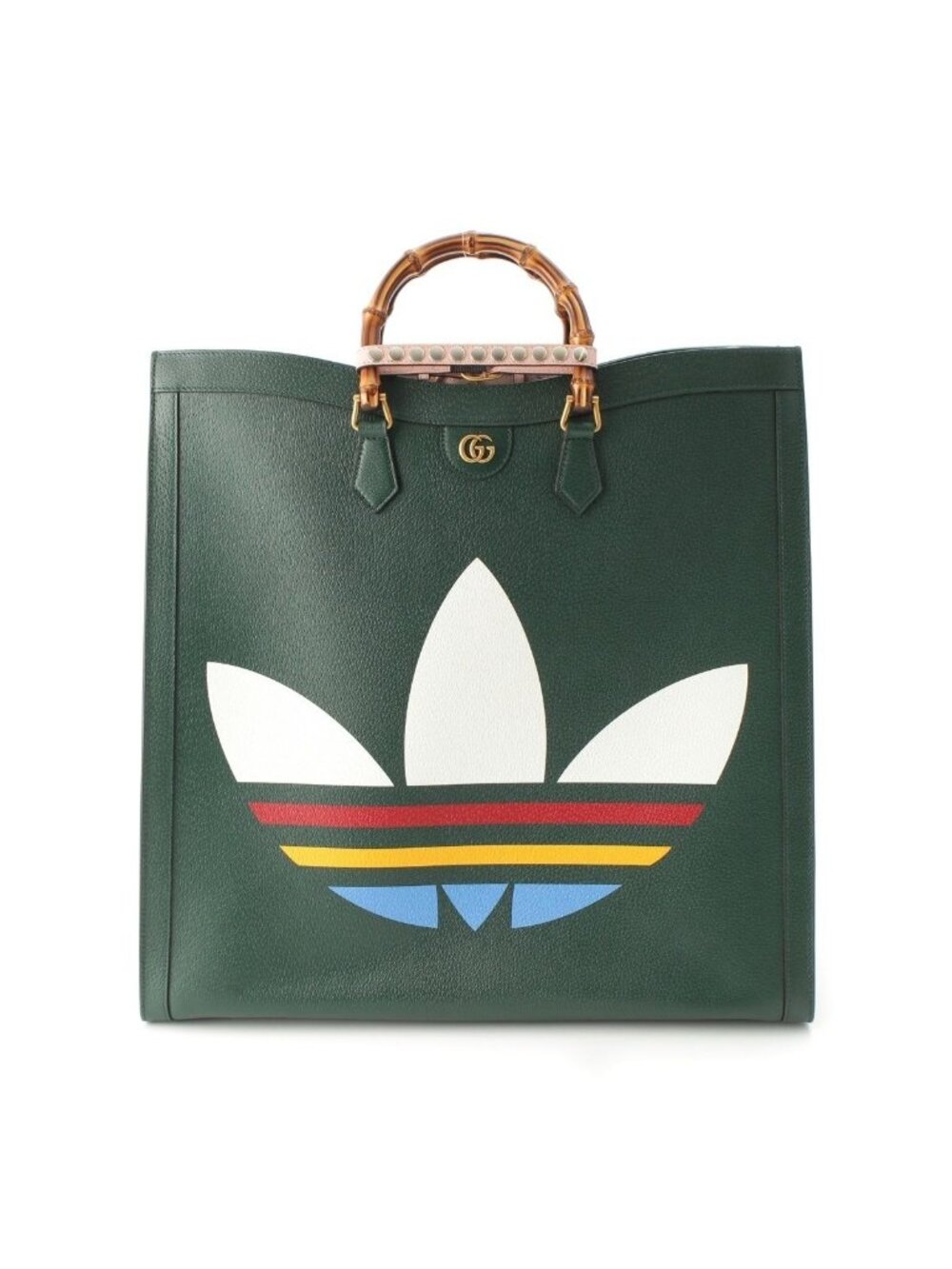 Gucci Adidas Diana Large Bamboo Tote Shoulder Bag Green